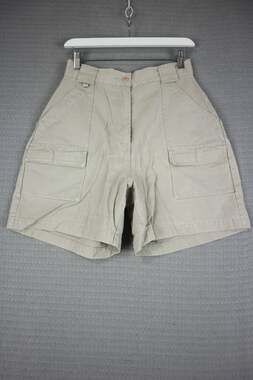 Roots Canada Vintage High Waisted Utility Cargo Shorts Khaki Beige 8W
